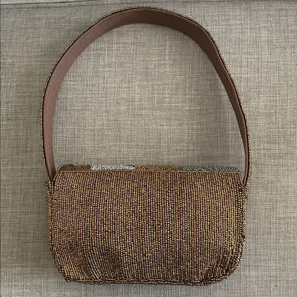 Beaded Sequin Patchwork Shoulder Bag - Brown Multi - image 2